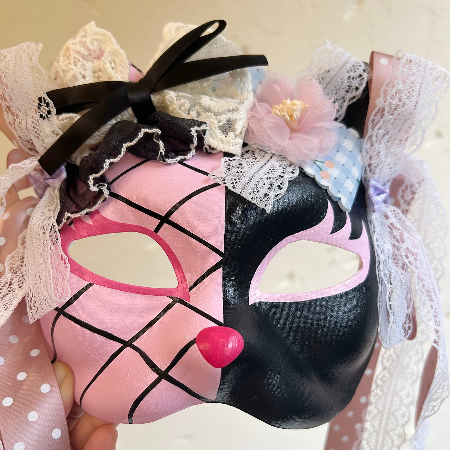 Handmade Masquerade cat mask kabuki 12