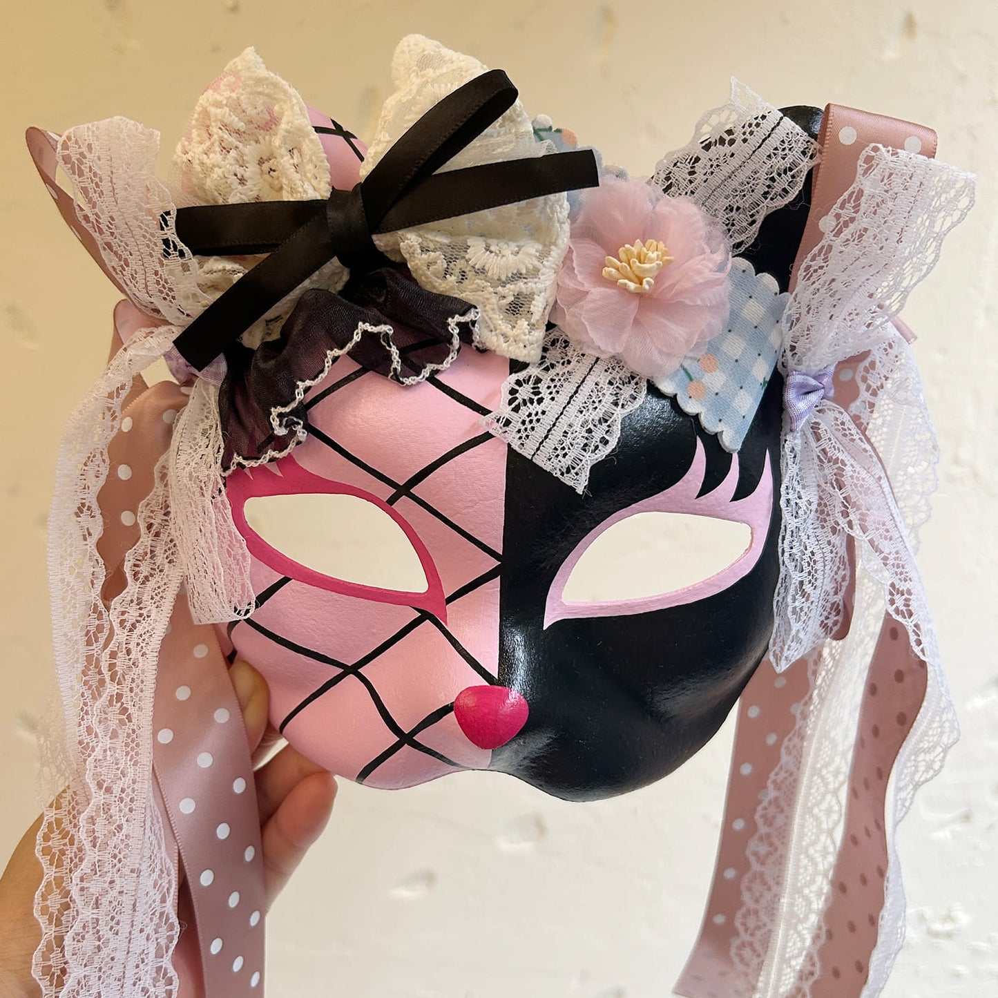 Handmade Masquerade cat mask kabuki 12