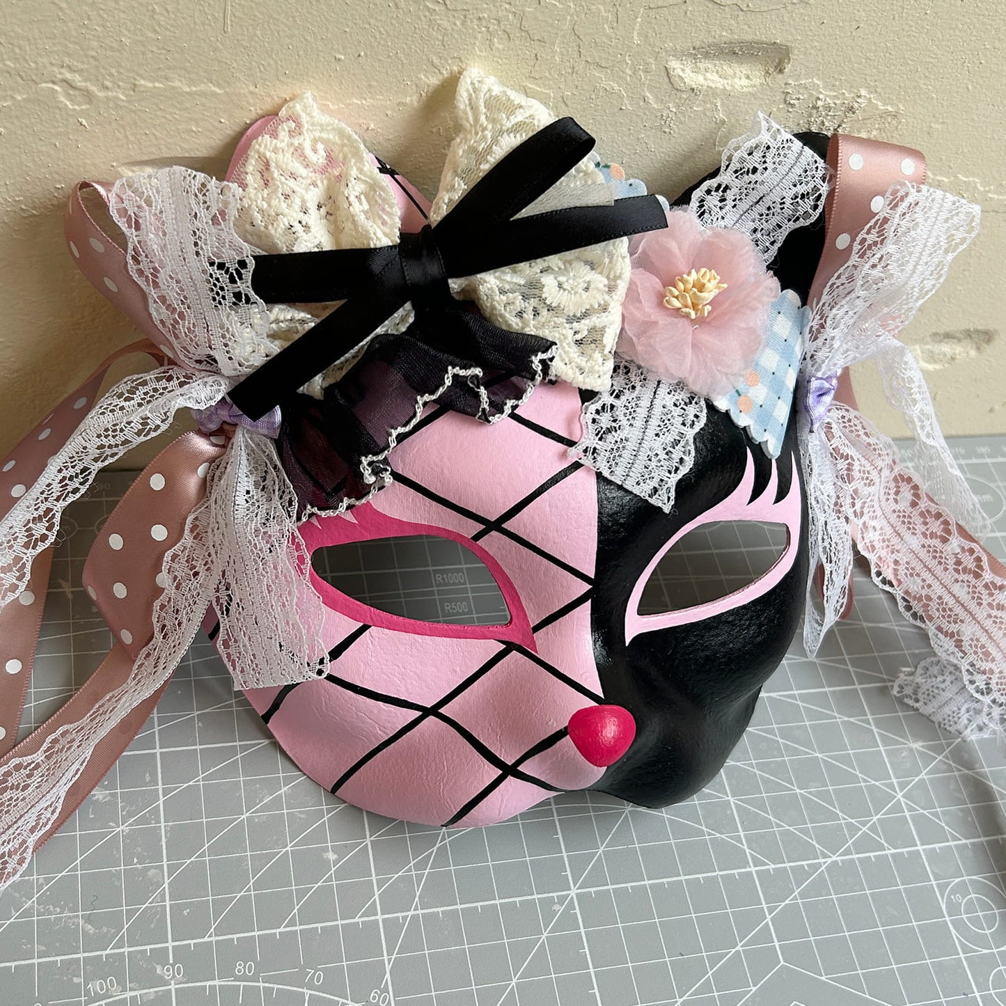 Handmade Masquerade cat mask kabuki 12