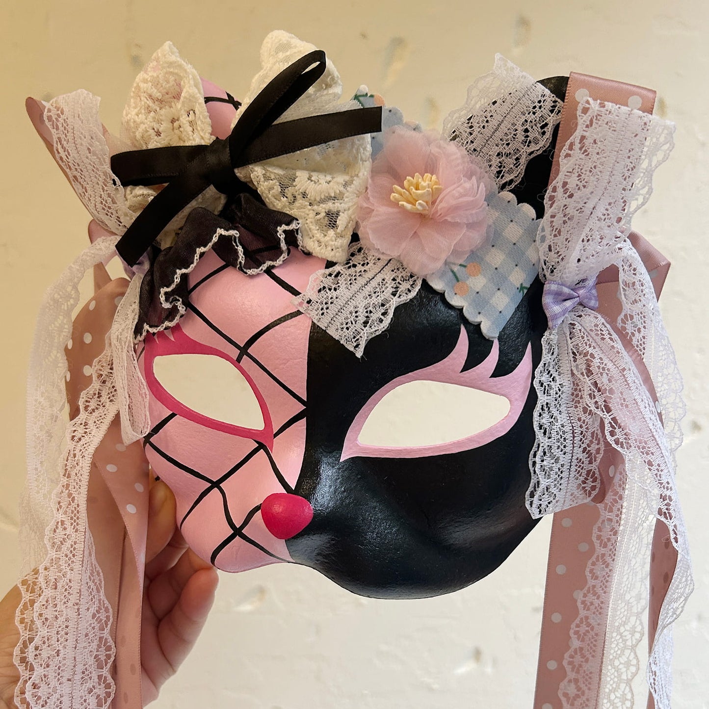 Handmade Masquerade cat mask kabuki 12