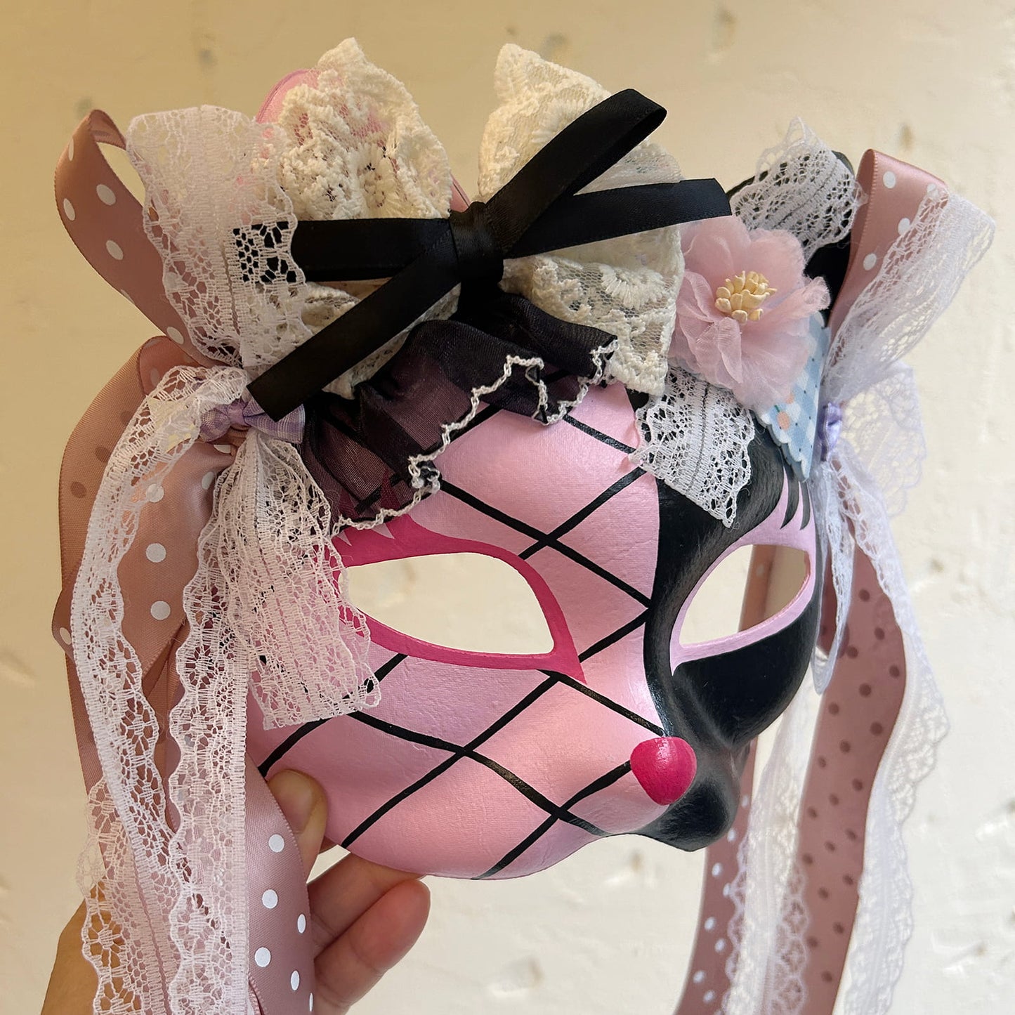 Handmade Masquerade cat mask kabuki 12