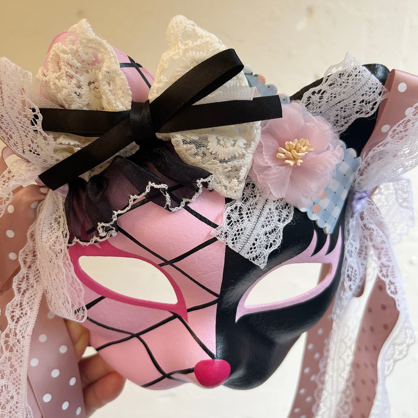 Handmade Masquerade cat mask kabuki 12