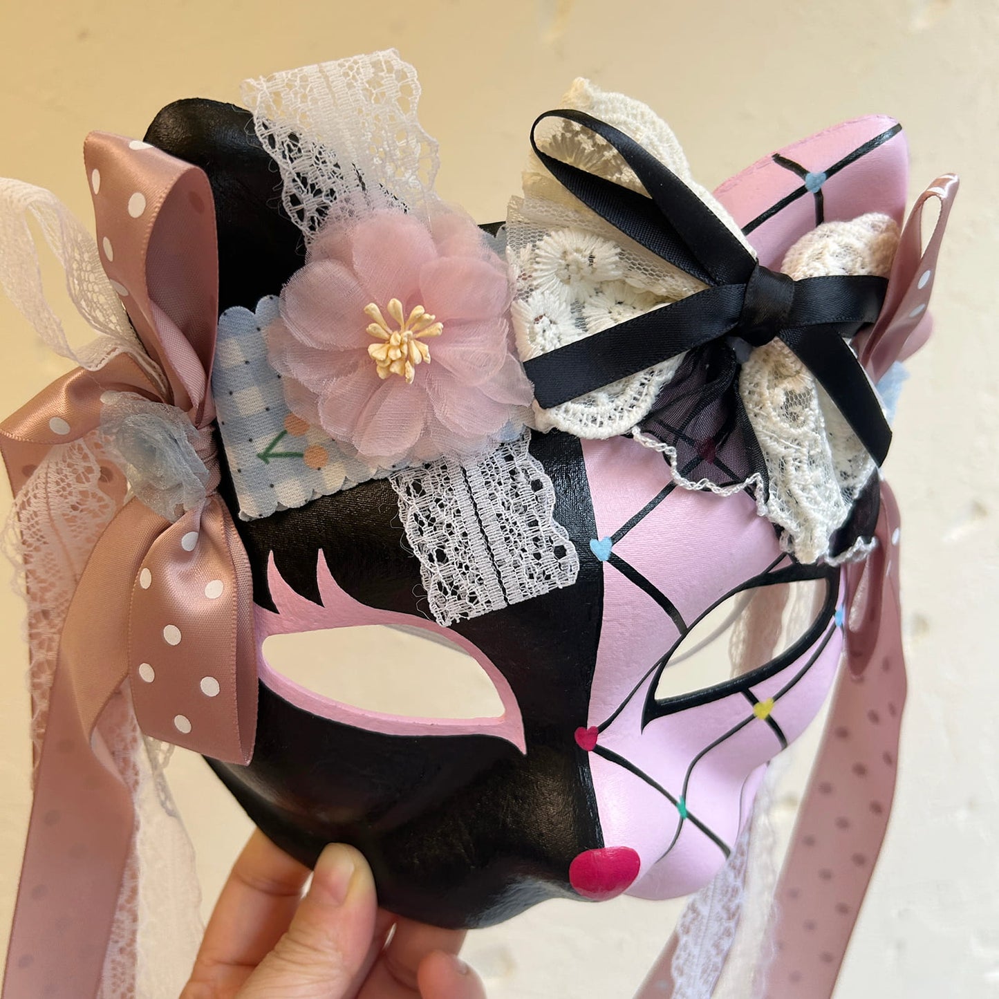 Handmade Masquerade cat mask kabuki 13