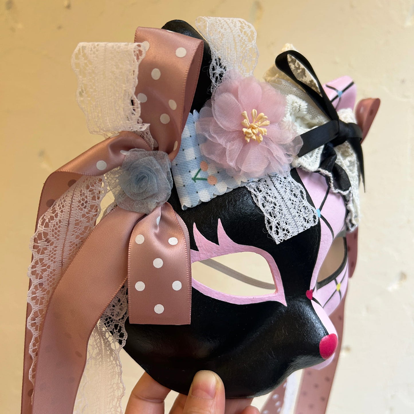 Handmade Masquerade cat mask kabuki 13