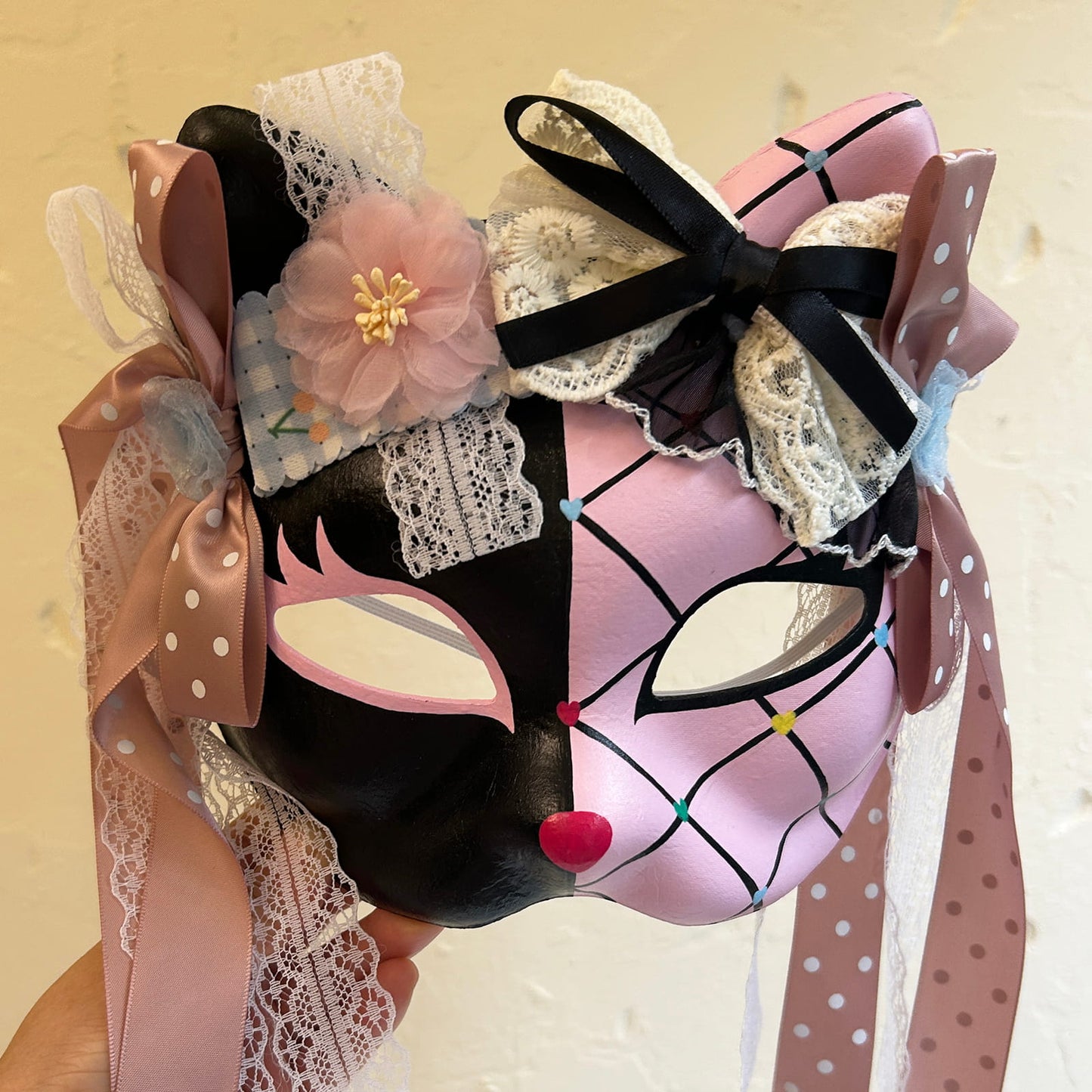 Handmade Masquerade cat mask kabuki 13