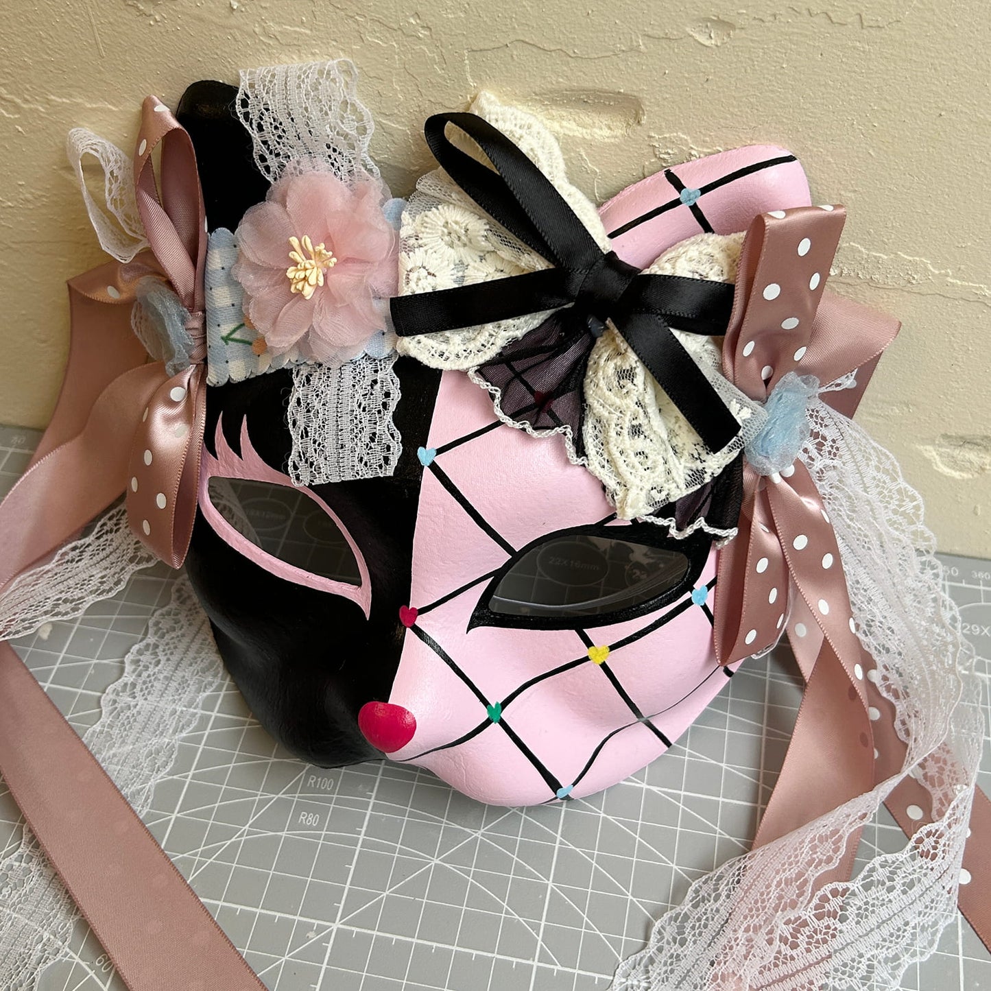 Handmade Masquerade cat mask kabuki 13