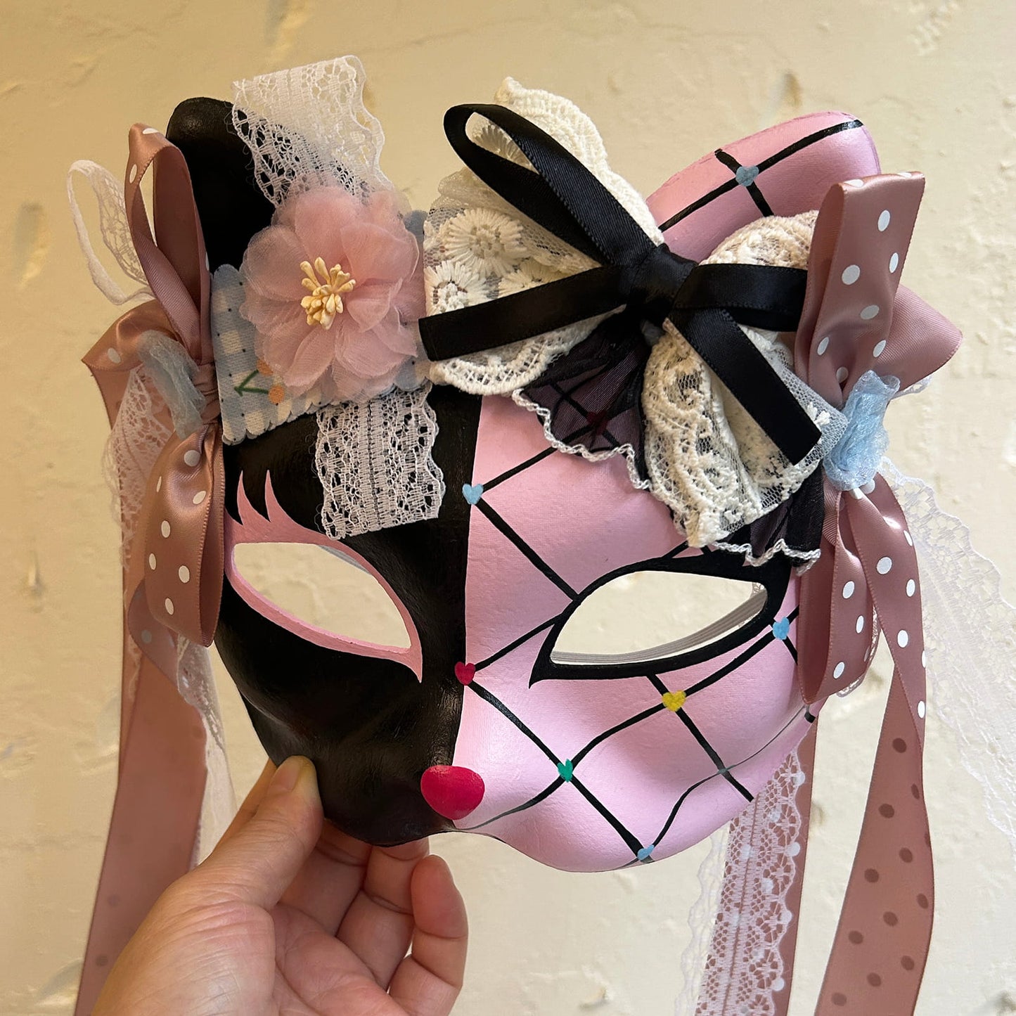 Handmade Masquerade cat mask kabuki 13