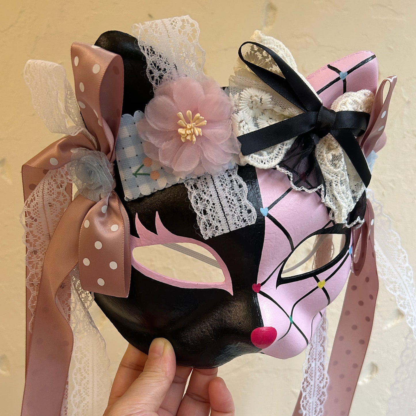 Handmade Masquerade cat mask kabuki 13