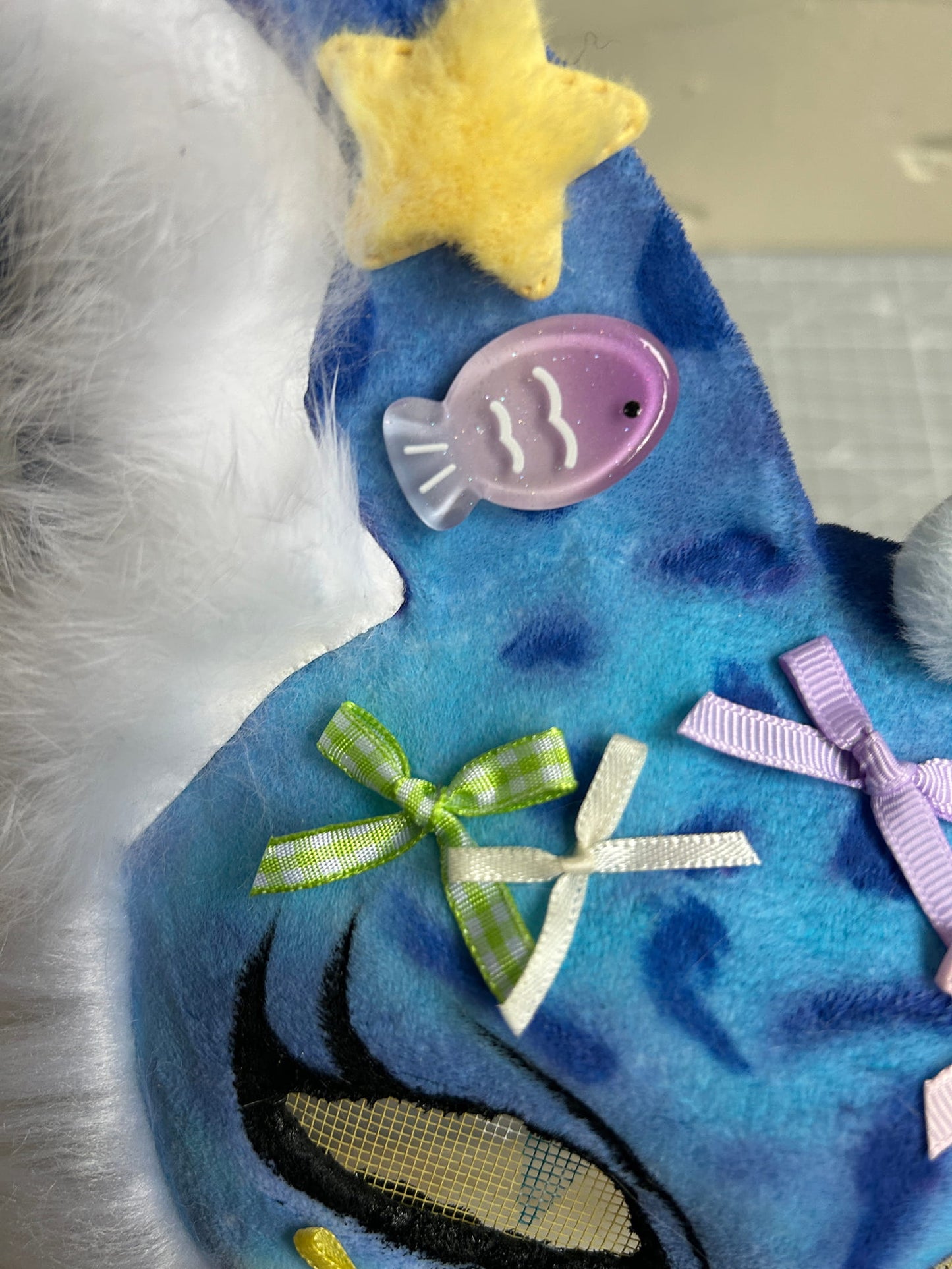 Handmade Therain fish cat mask a blue cat with fish 01