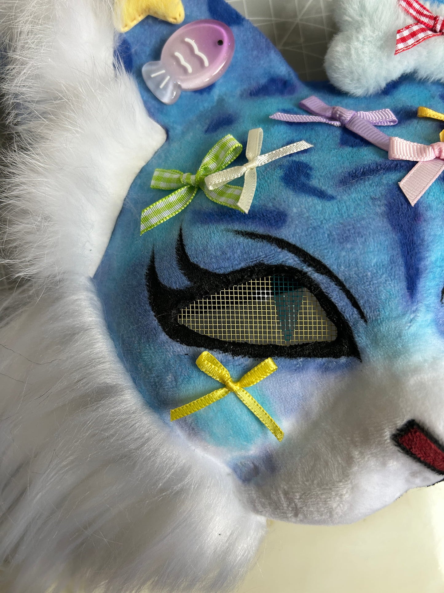 Handmade Therain fish cat mask a blue cat with fish 01