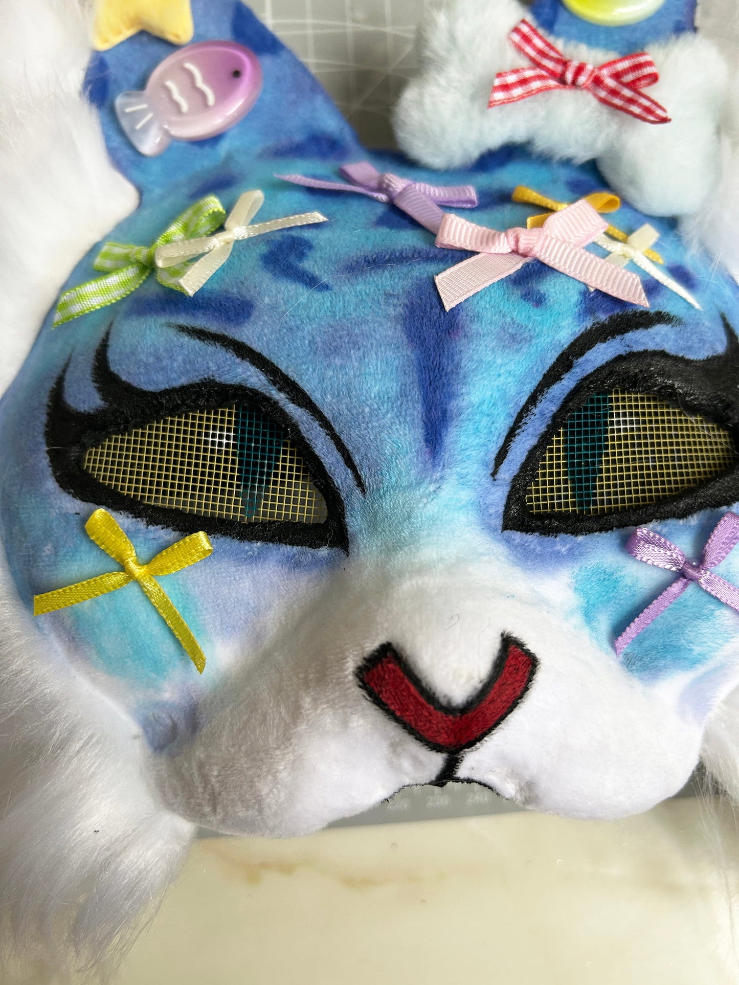Handmade Therain fish cat mask a blue cat with fish 01