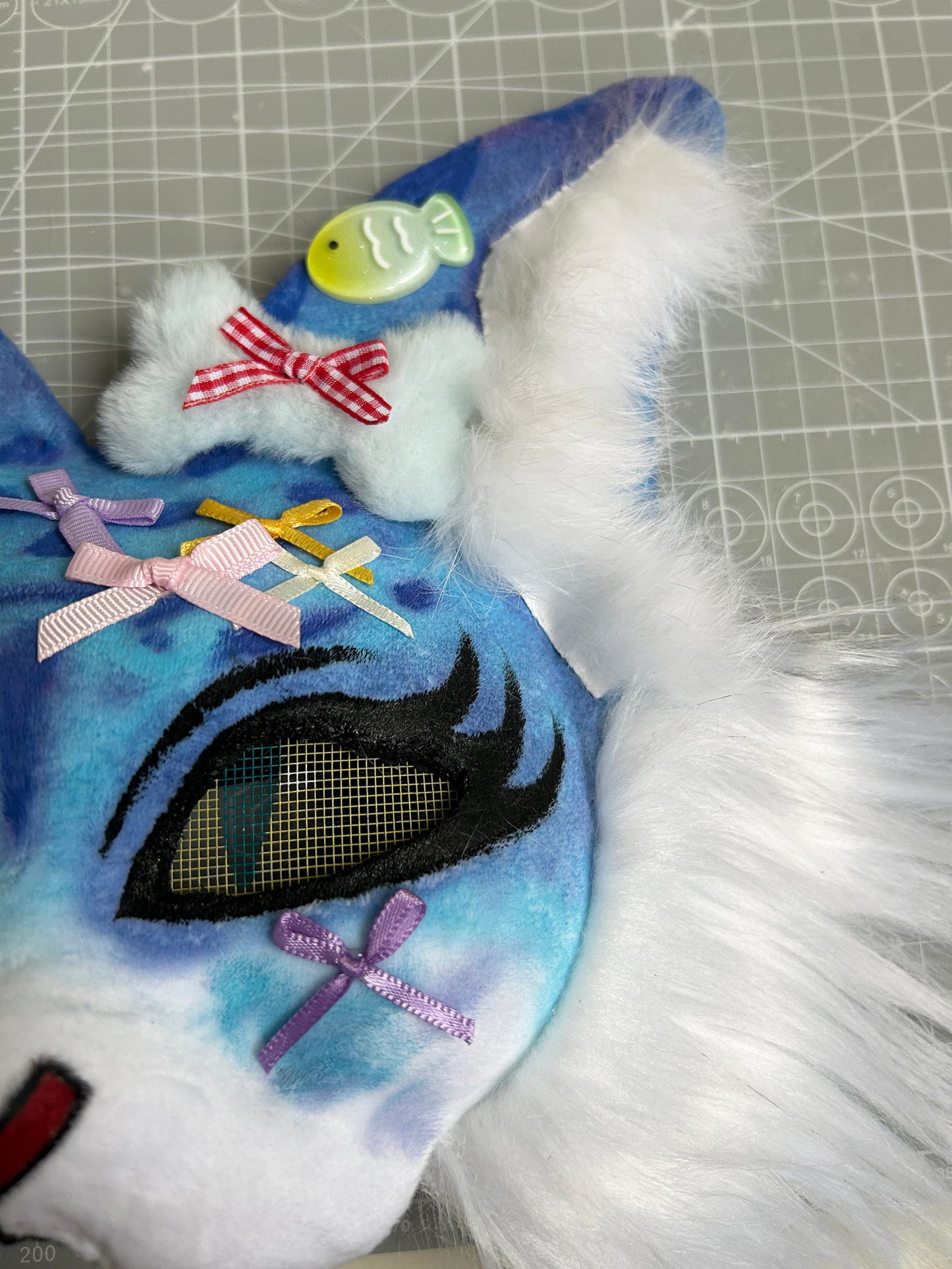 Handmade Therain fish cat mask a blue cat with fish 01