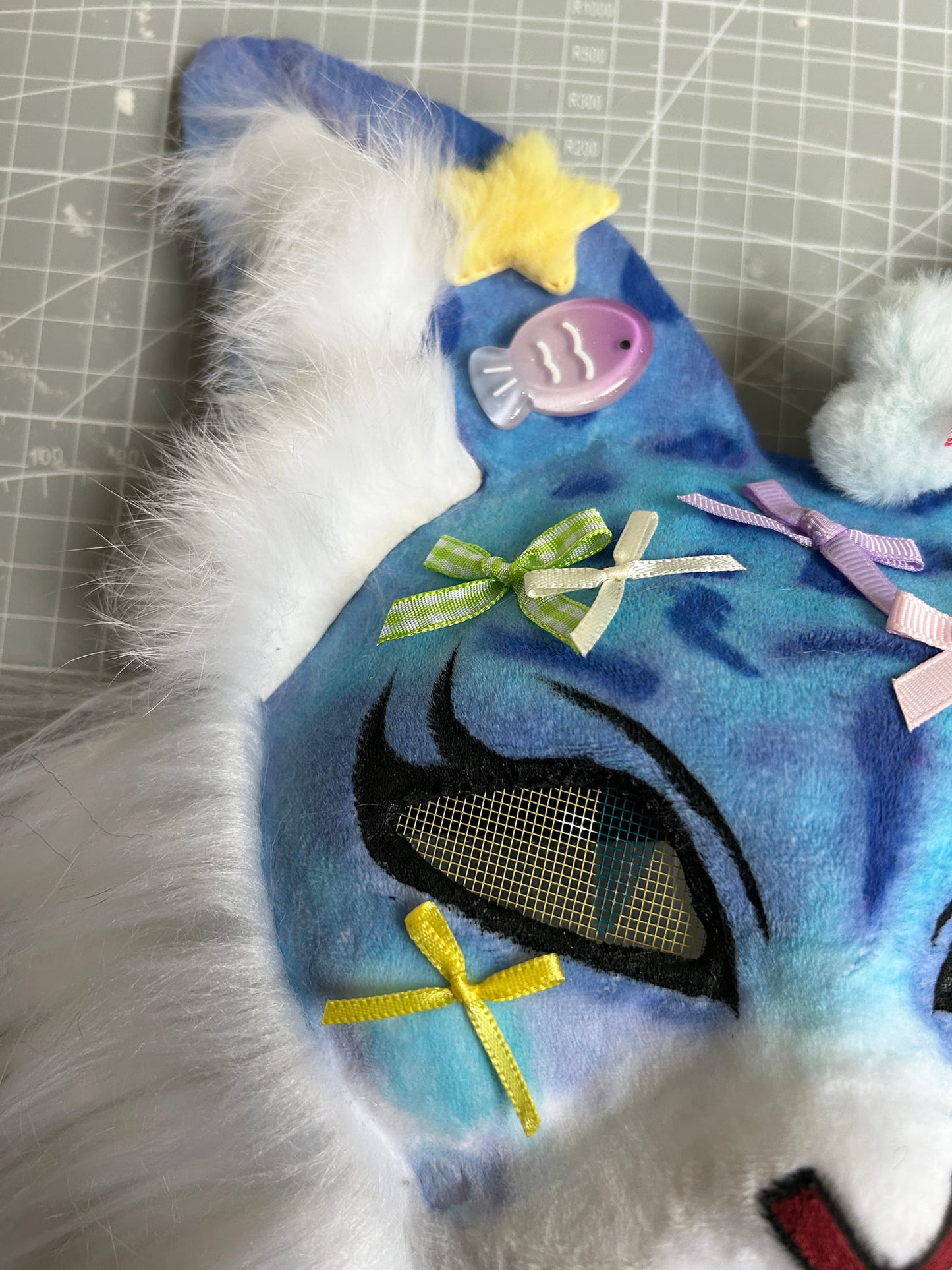 Handmade Therain fish cat mask a blue cat with fish 01