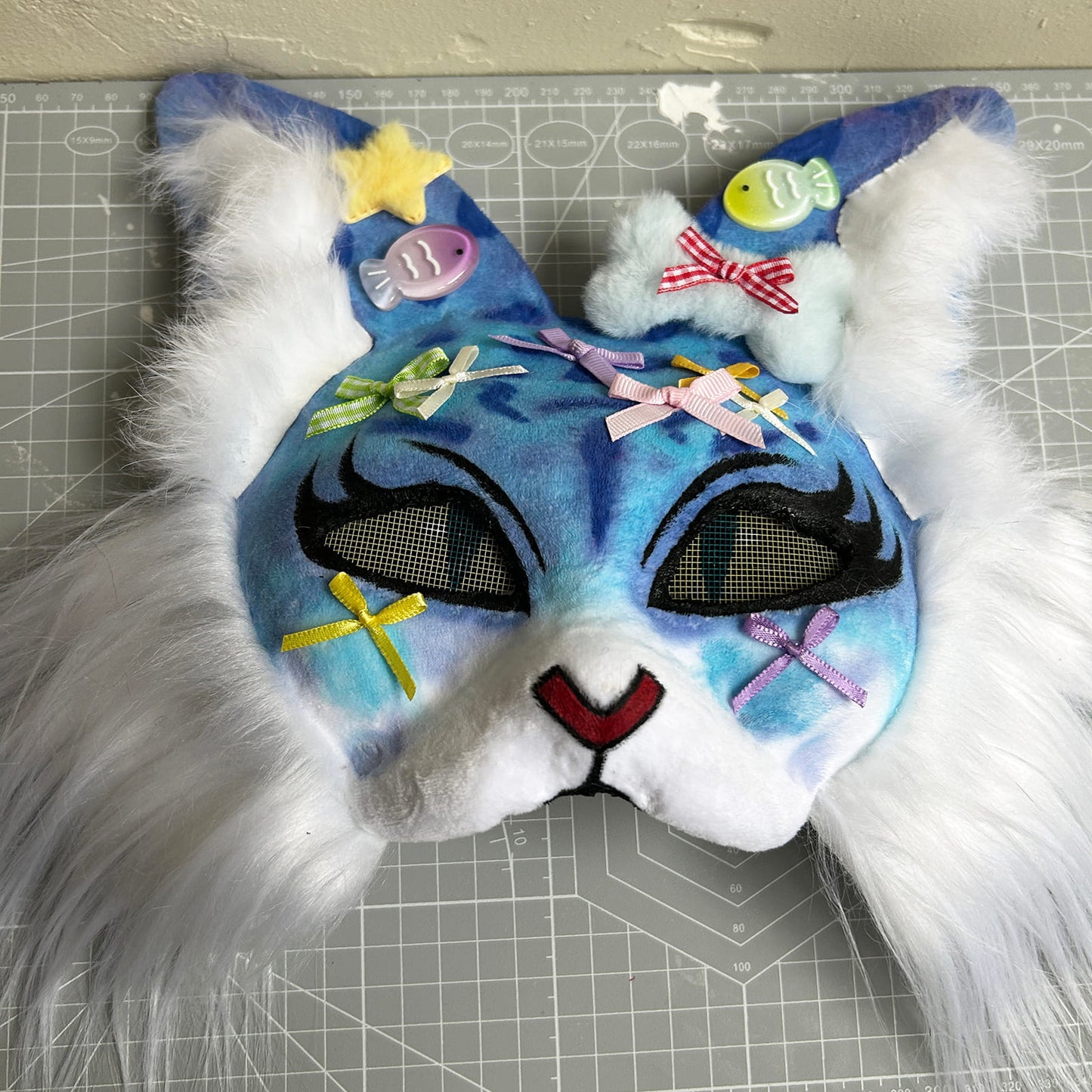 Handmade Therain fish cat mask a blue cat with fish 01