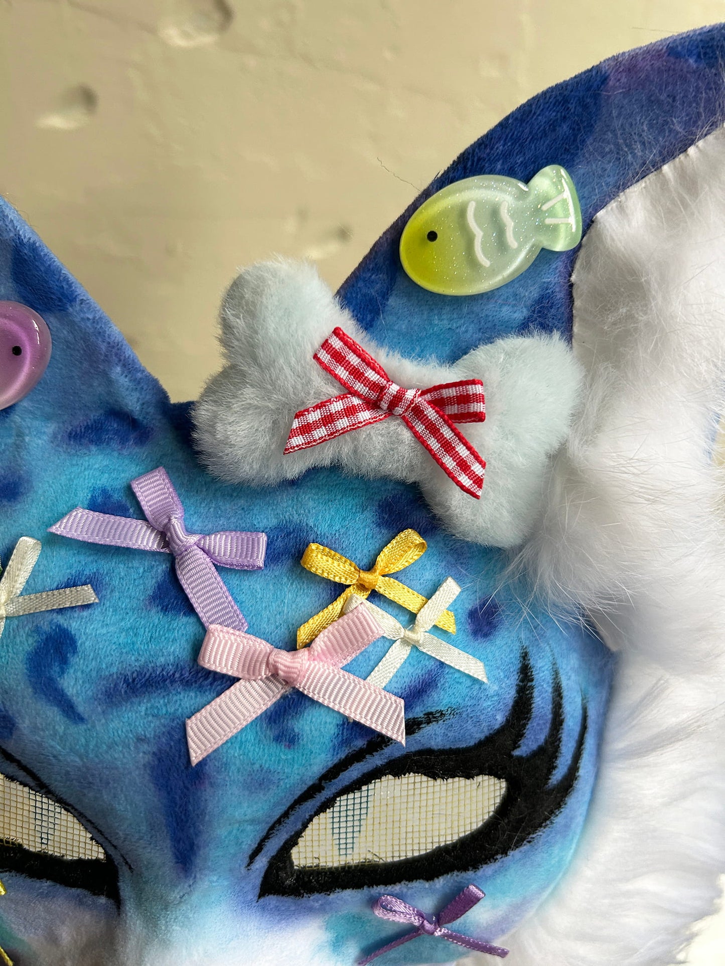 Handmade Therain fish cat mask a blue cat with fish 01
