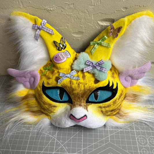 Handmade Therain fish cat mask a yellow cat with wings 01