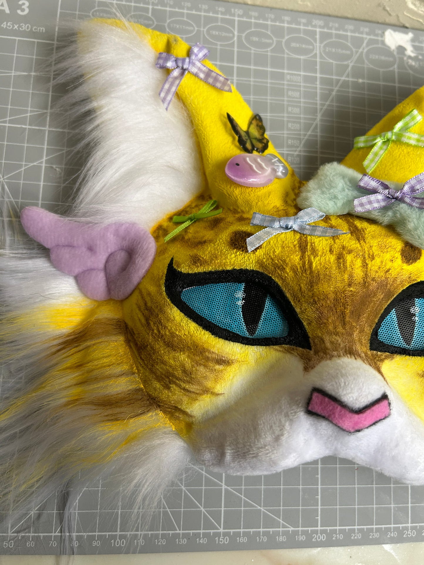 Handmade Therain fish cat mask a yellow cat with wings 01