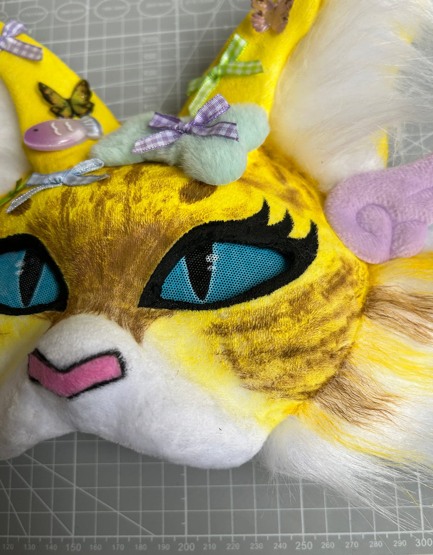 Handmade Therain fish cat mask a yellow cat with wings 01