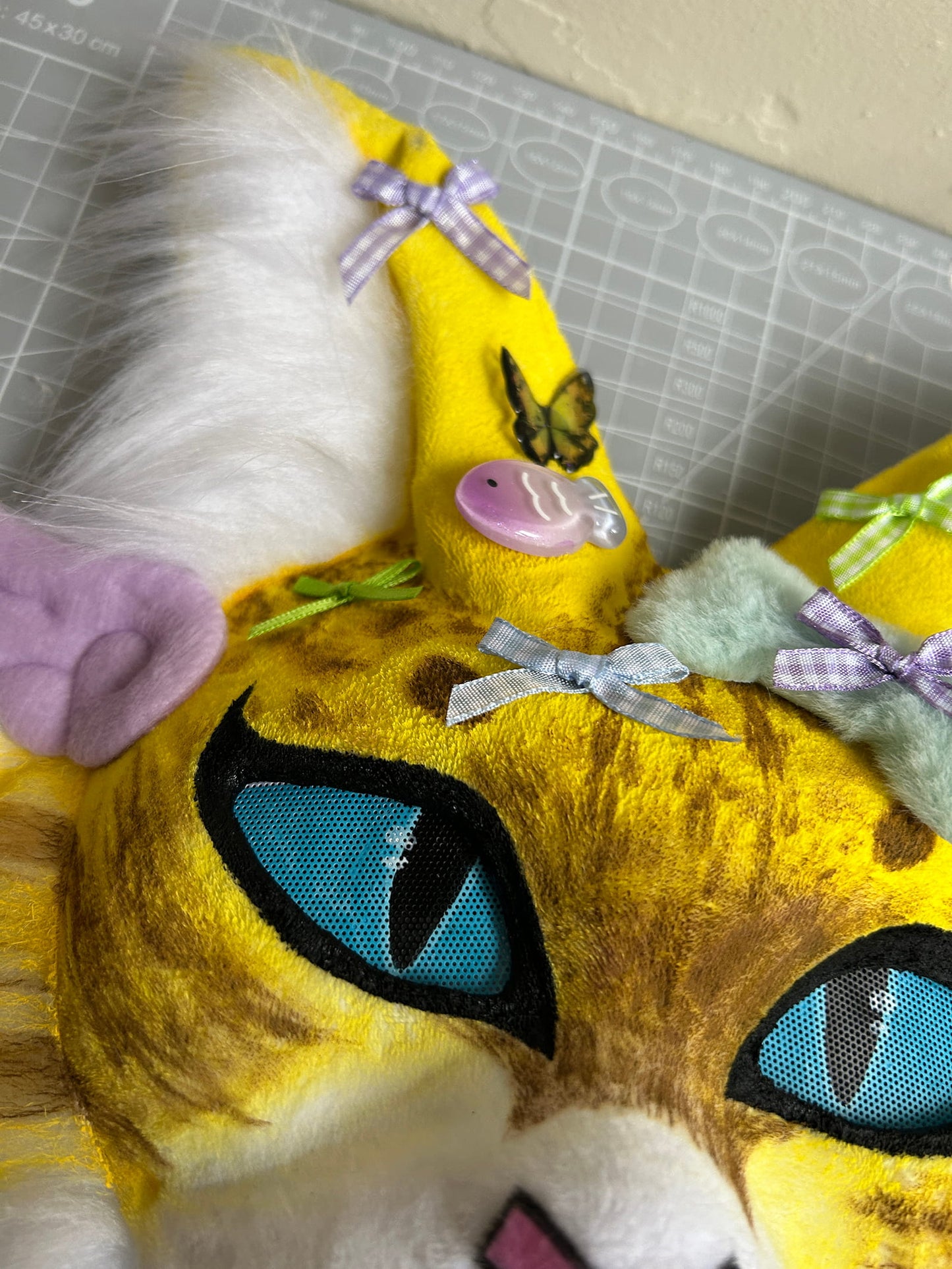 Handmade Therain fish cat mask a yellow cat with wings 01