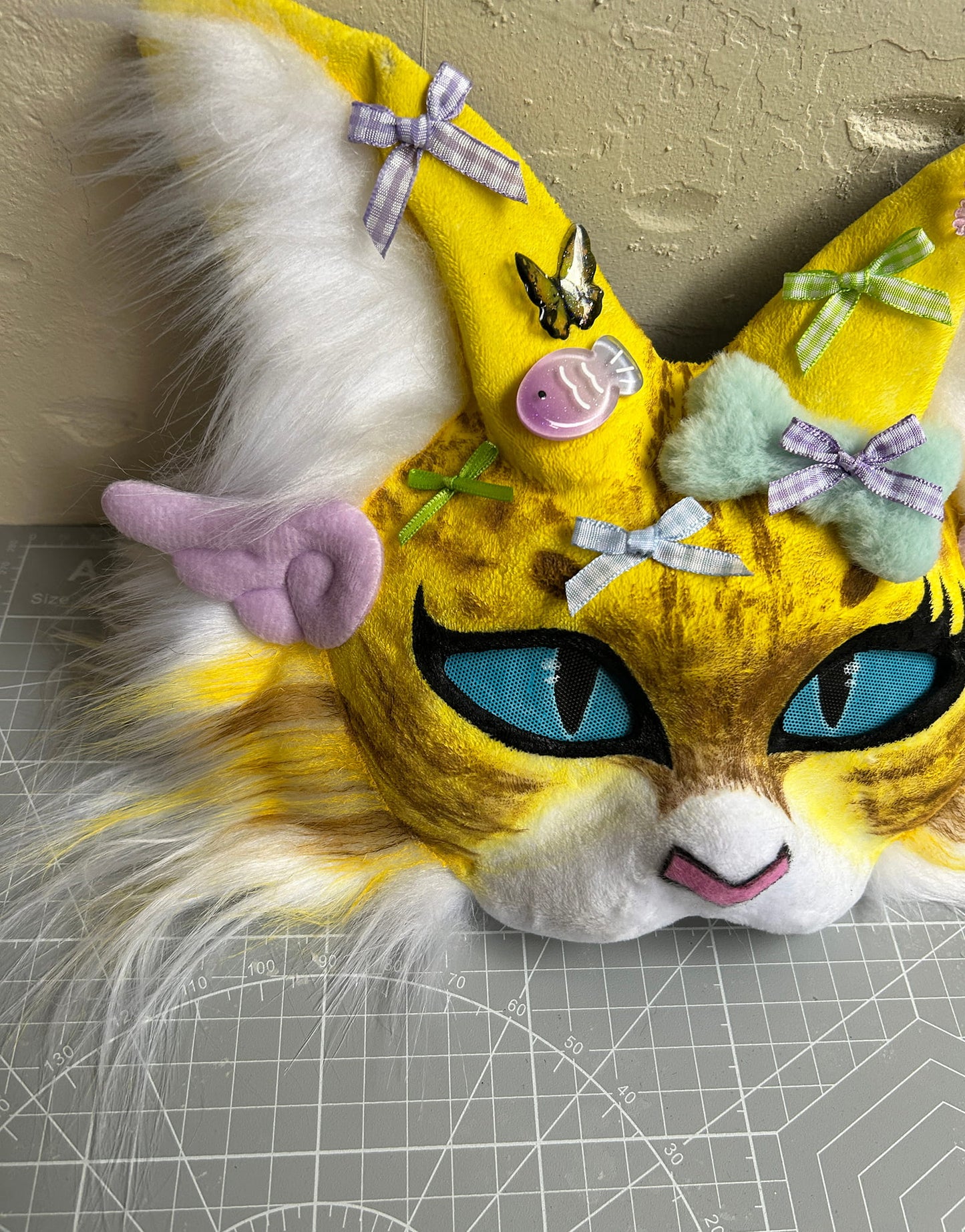 Handmade Therain fish cat mask a yellow cat with wings 01