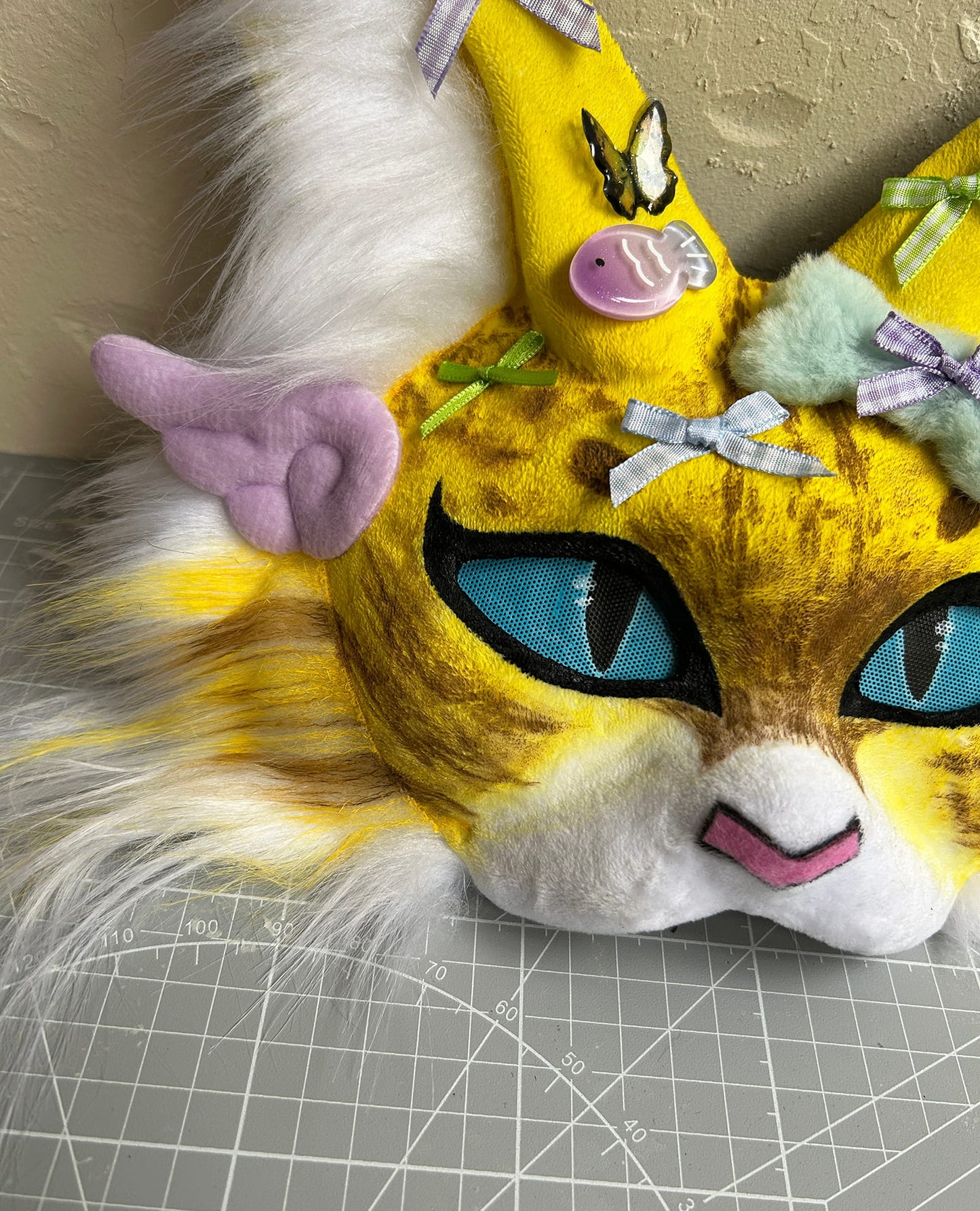 Handmade Therain fish cat mask a yellow cat with wings 01