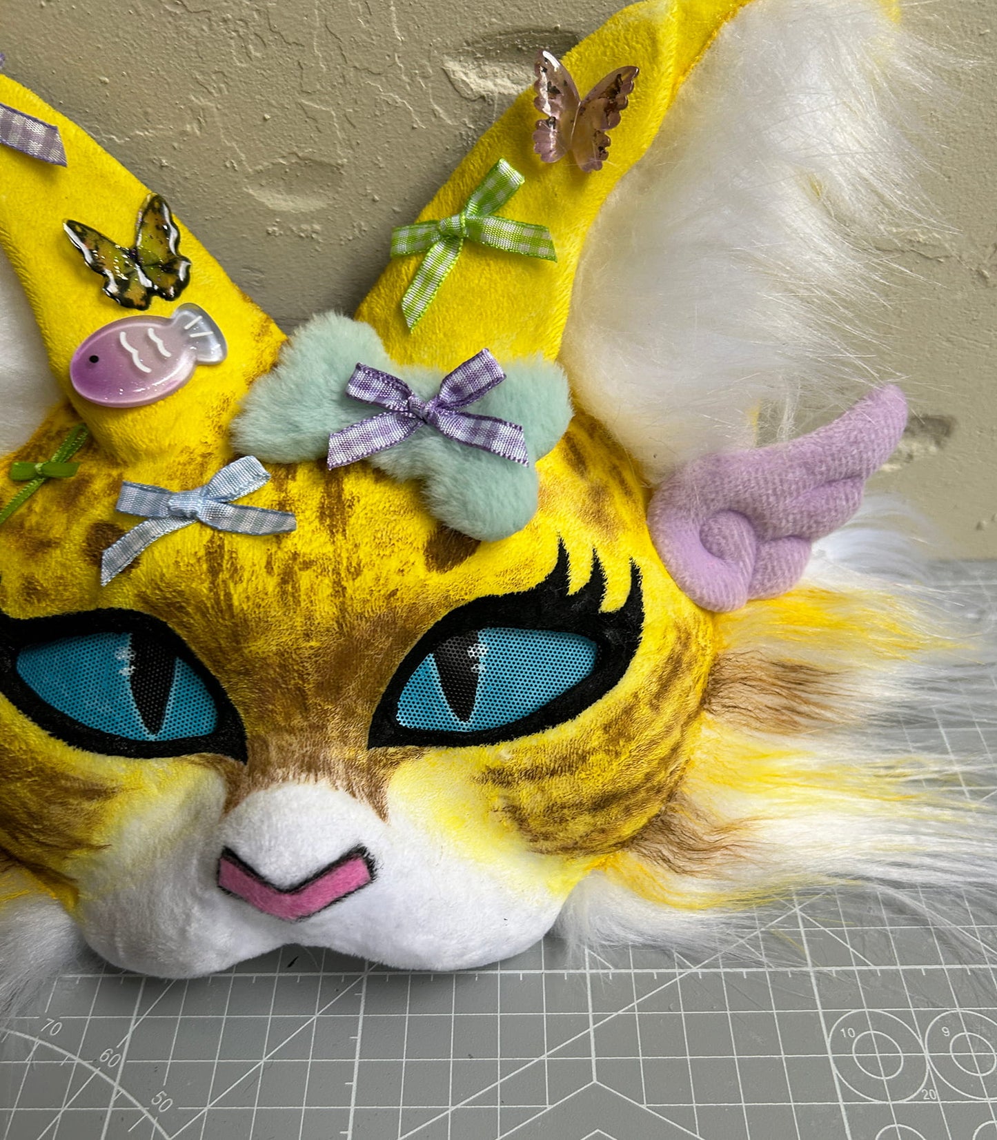 Handmade Therain fish cat mask a yellow cat with wings 01
