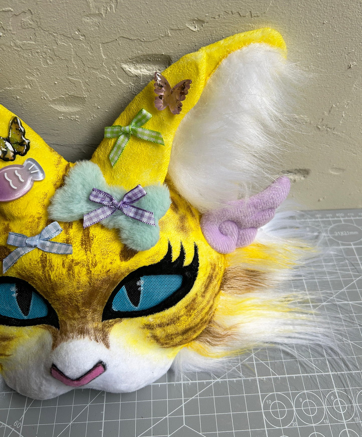 Handmade Therain fish cat mask a yellow cat with wings 01