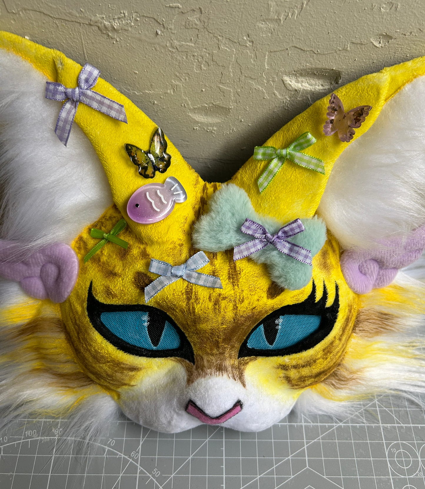 Handmade Therain fish cat mask a yellow cat with wings 01
