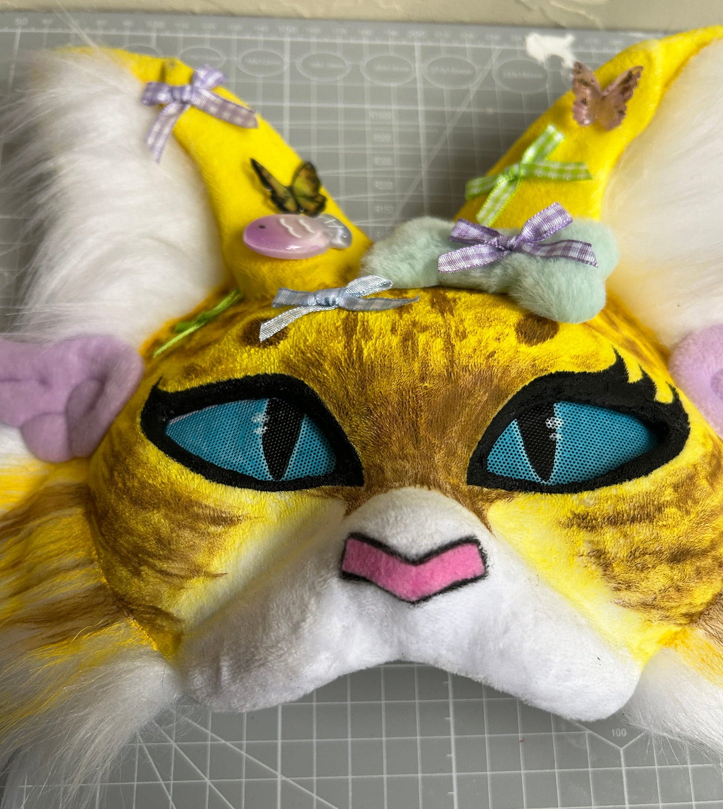 Handmade Therain fish cat mask a yellow cat with wings 01