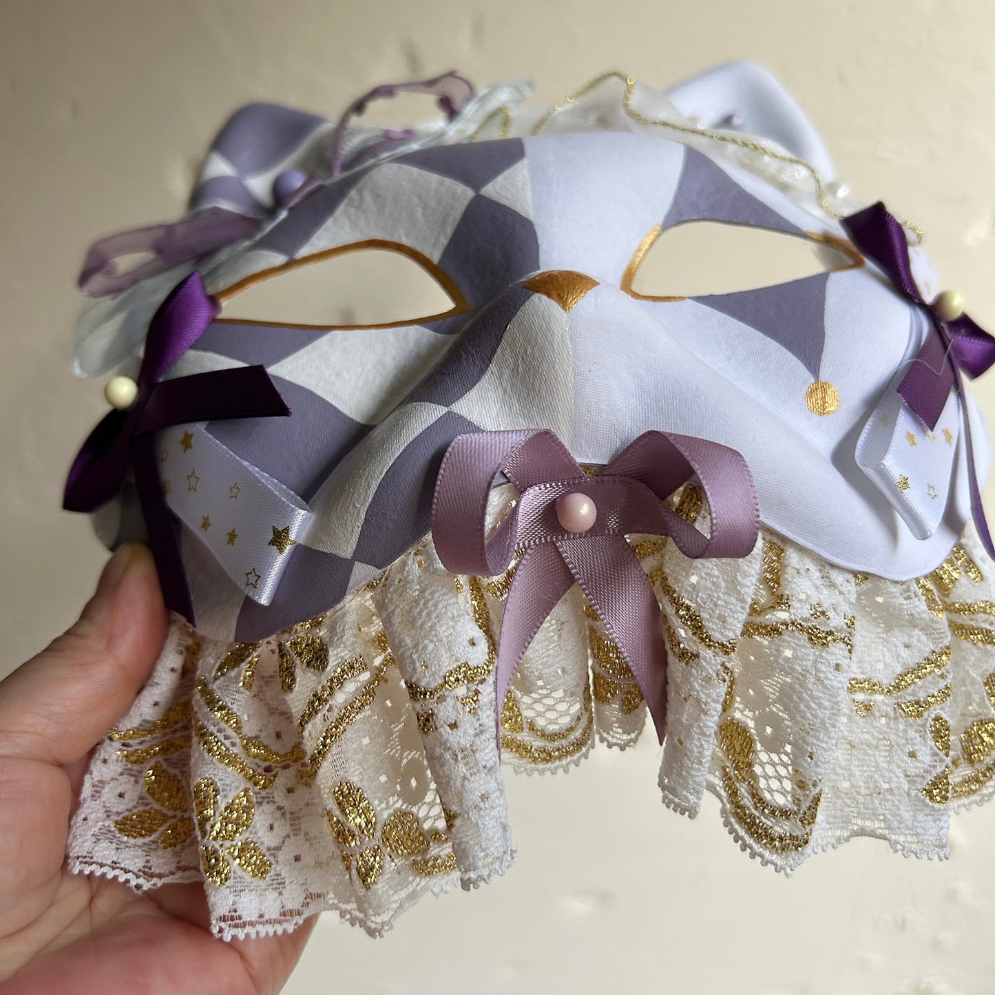 Original design handmade Checkered cat mask Masquerade  kabuki 01