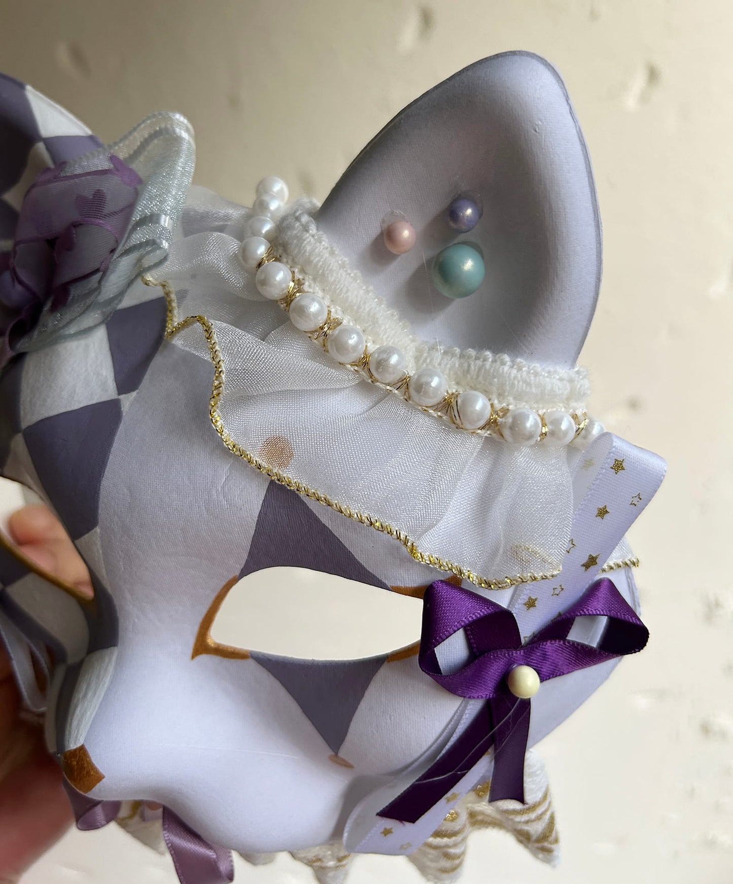 Original design handmade Checkered cat mask Masquerade  kabuki 01