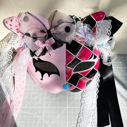 Original design handmade  Colorful Check cat mask  kabuki 01