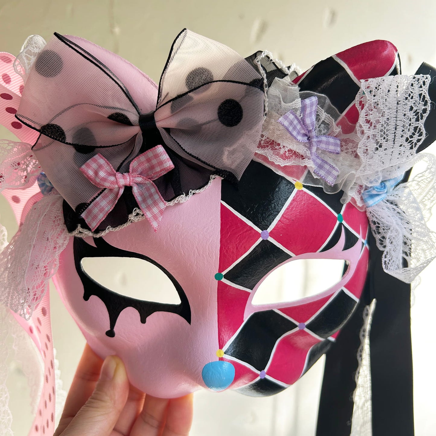 Original design handmade  Colorful Check cat mask  kabuki 01
