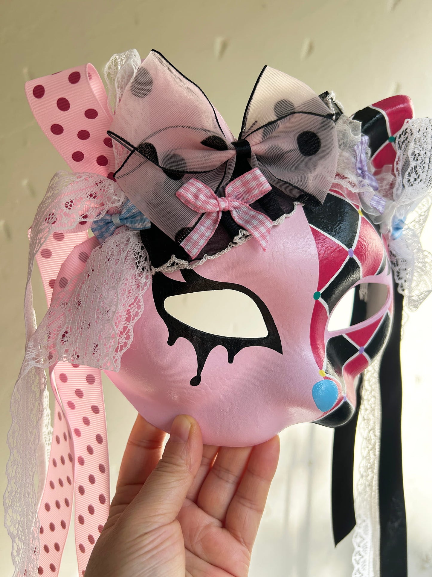 Original design handmade  Colorful Check cat mask  kabuki 01