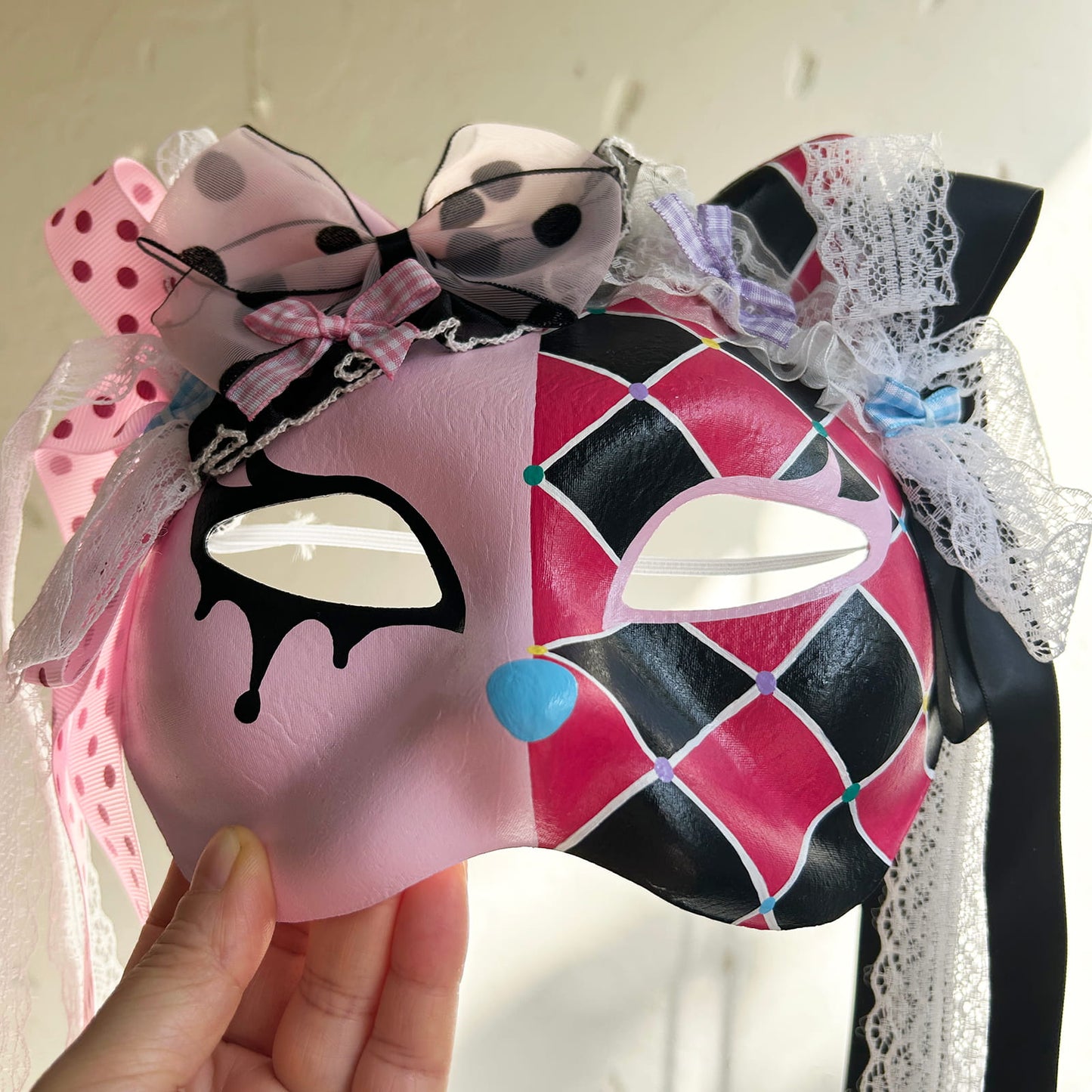 Original design handmade  Colorful Check cat mask  kabuki 01
