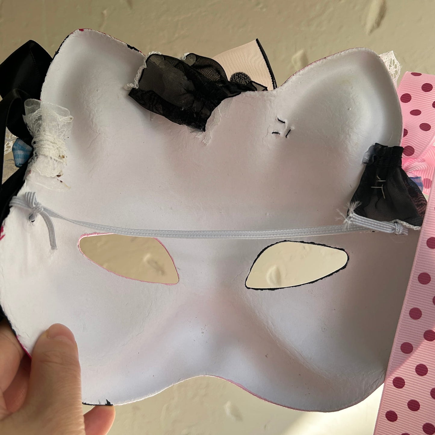 Original design handmade  Colorful Check cat mask  kabuki 01