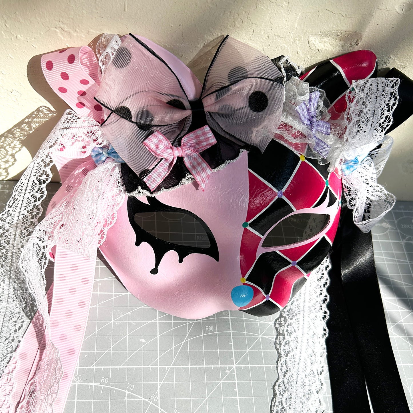 Original design handmade  Colorful Check cat mask  kabuki 01