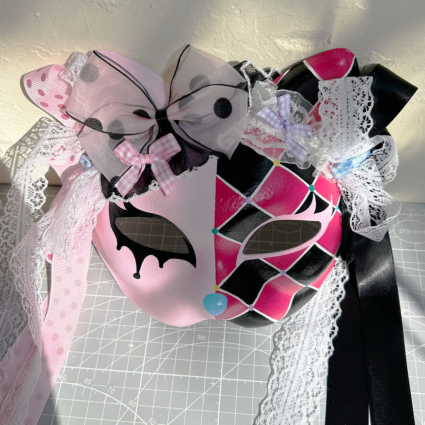 Original design handmade  Colorful Check cat mask  kabuki 01