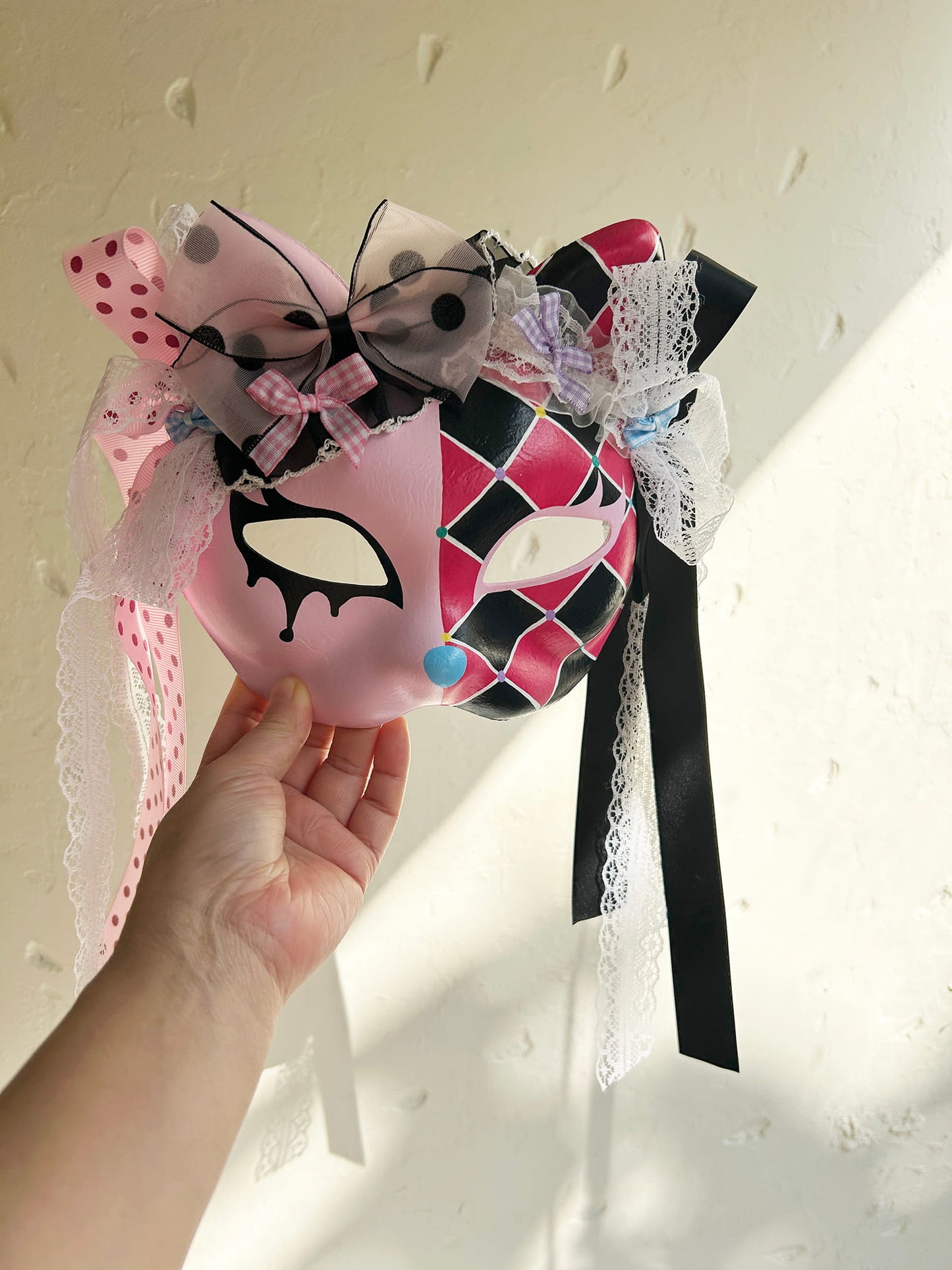 Original design handmade  Colorful Check cat mask  kabuki 01