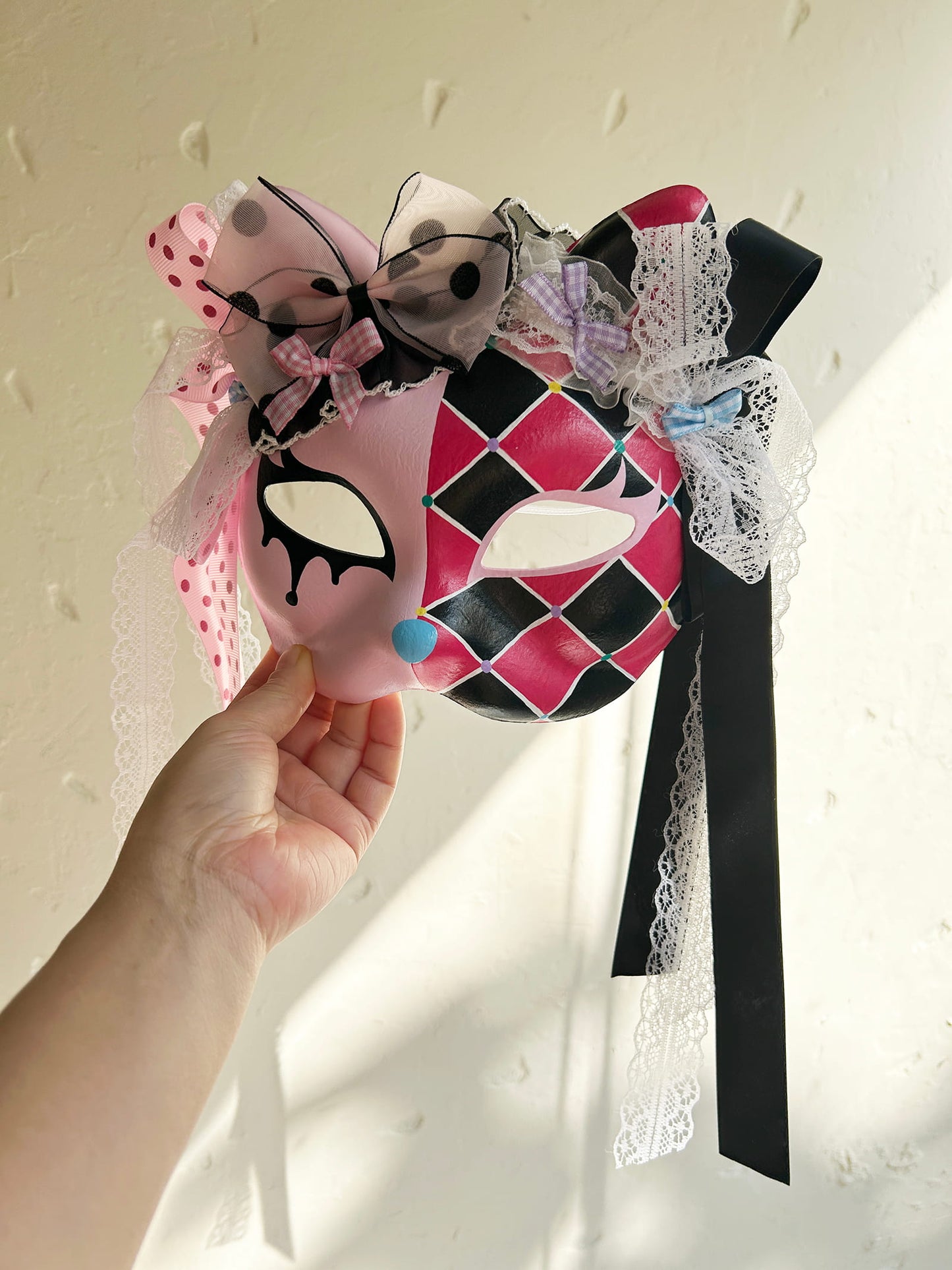 Original design handmade  Colorful Check cat mask  kabuki 01