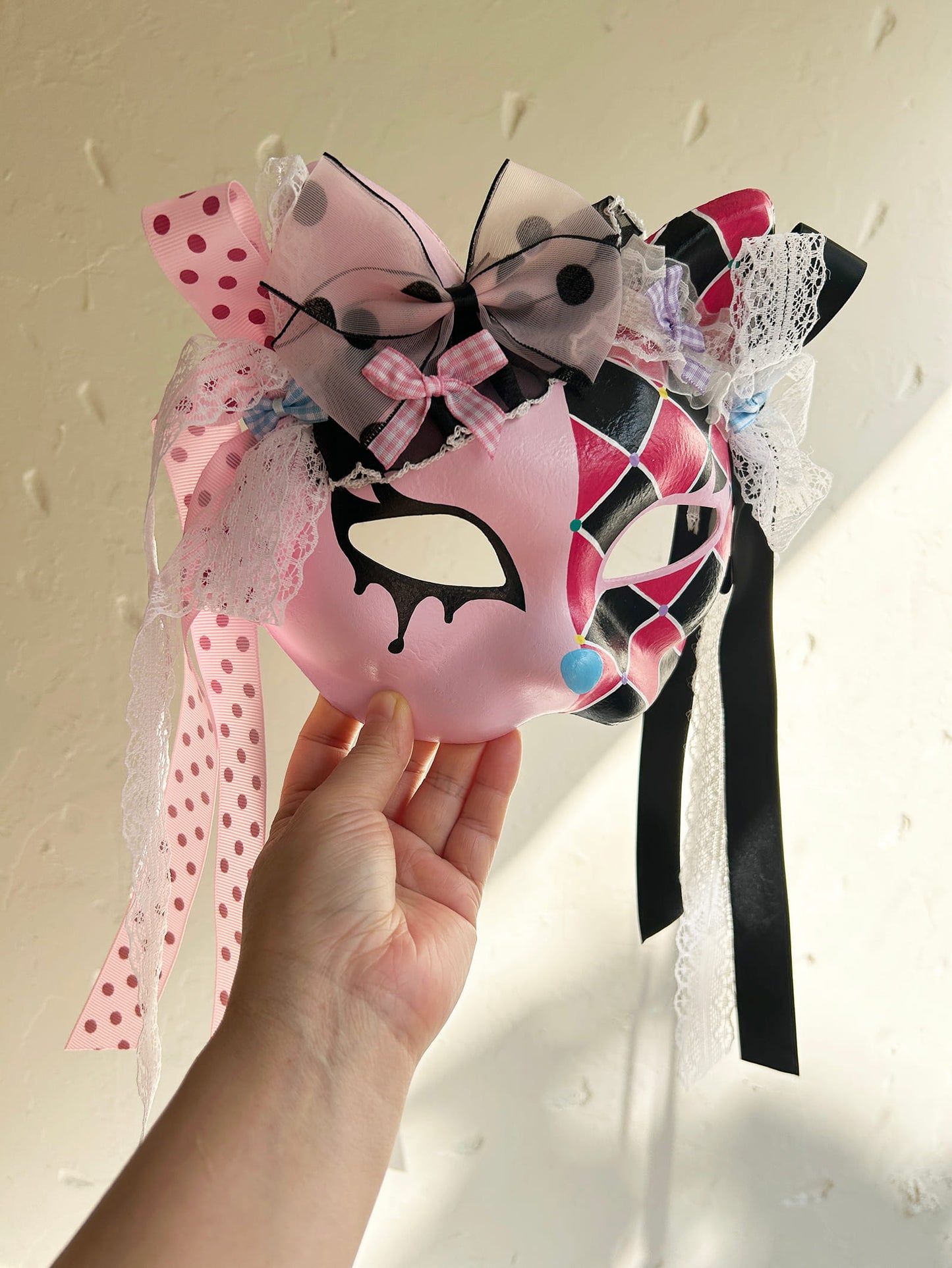 Original design handmade  Colorful Check cat mask  kabuki 01