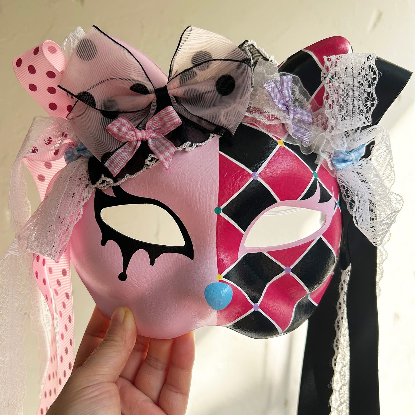 Original design handmade  Colorful Check cat mask  kabuki 01