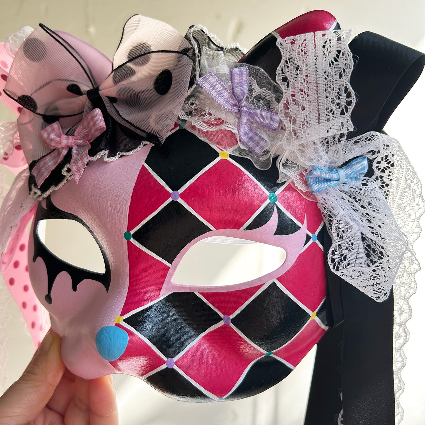 Original design handmade  Colorful Check cat mask  kabuki 01