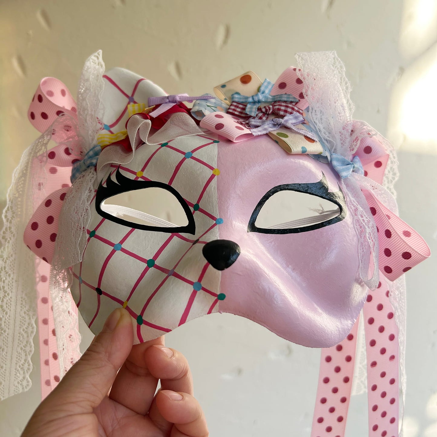 Original design handmade  Colorful Check cat mask  kabuki 02