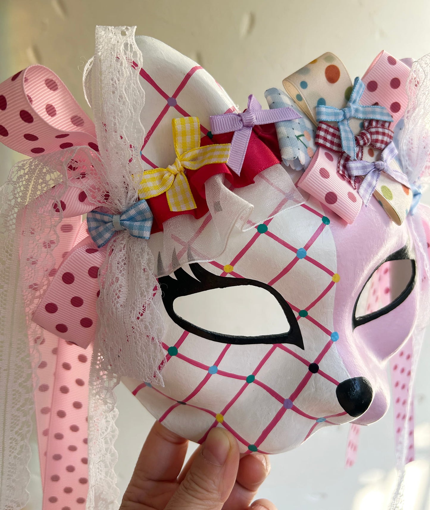 Original design handmade  Colorful Check cat mask  kabuki 02