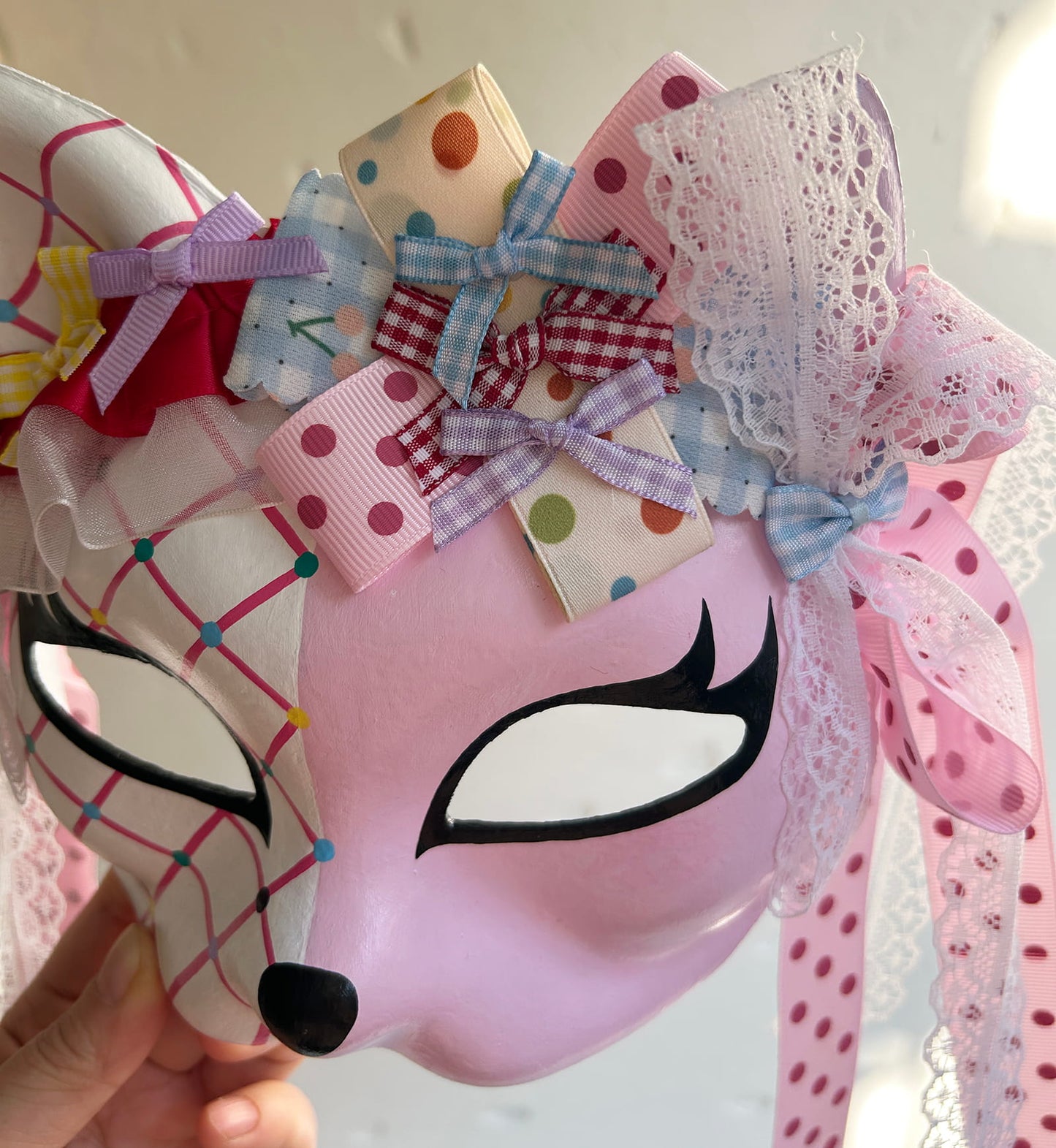 Original design handmade  Colorful Check cat mask  kabuki 02