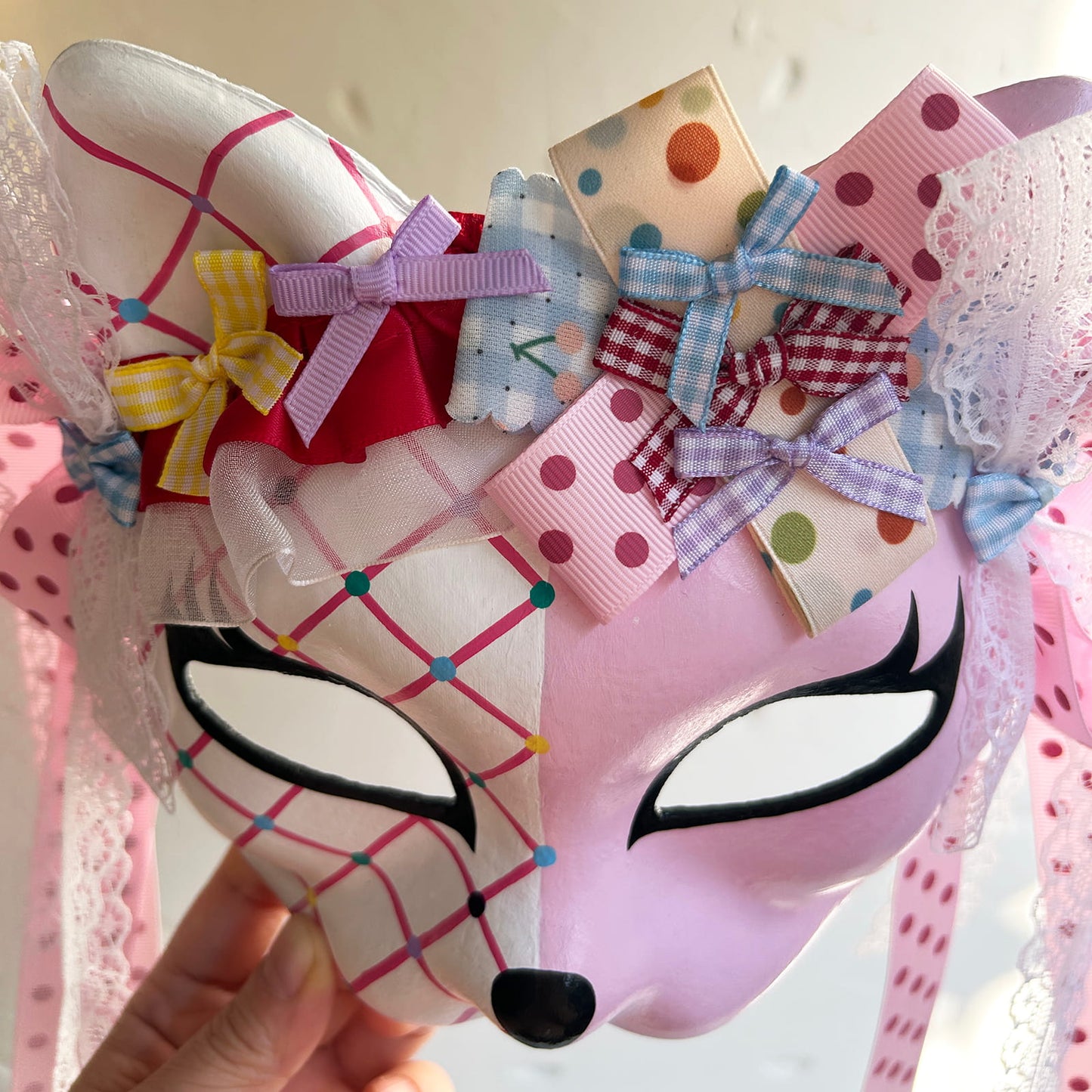 Original design handmade  Colorful Check cat mask  kabuki 02