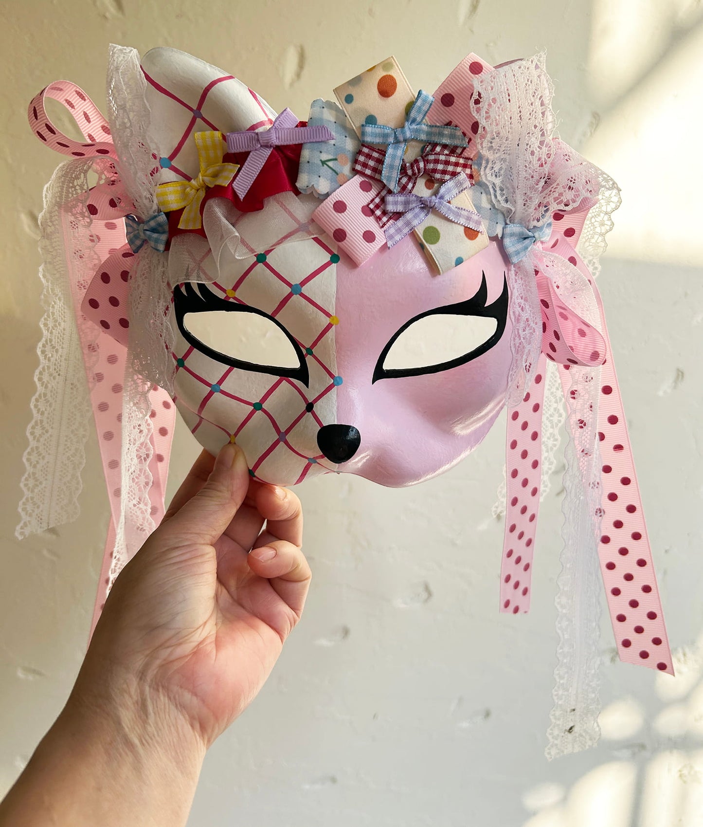 Original design handmade  Colorful Check cat mask  kabuki 02