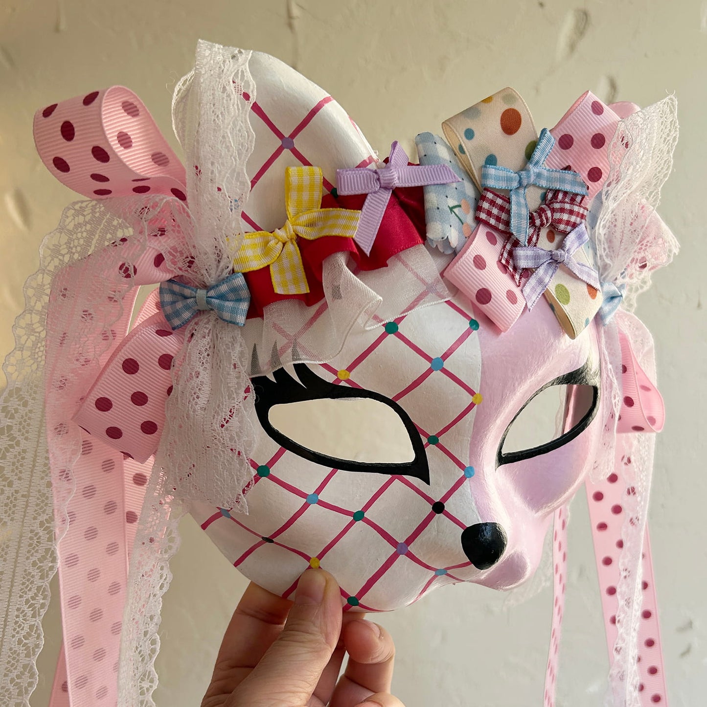Original design handmade  Colorful Check cat mask  kabuki 02