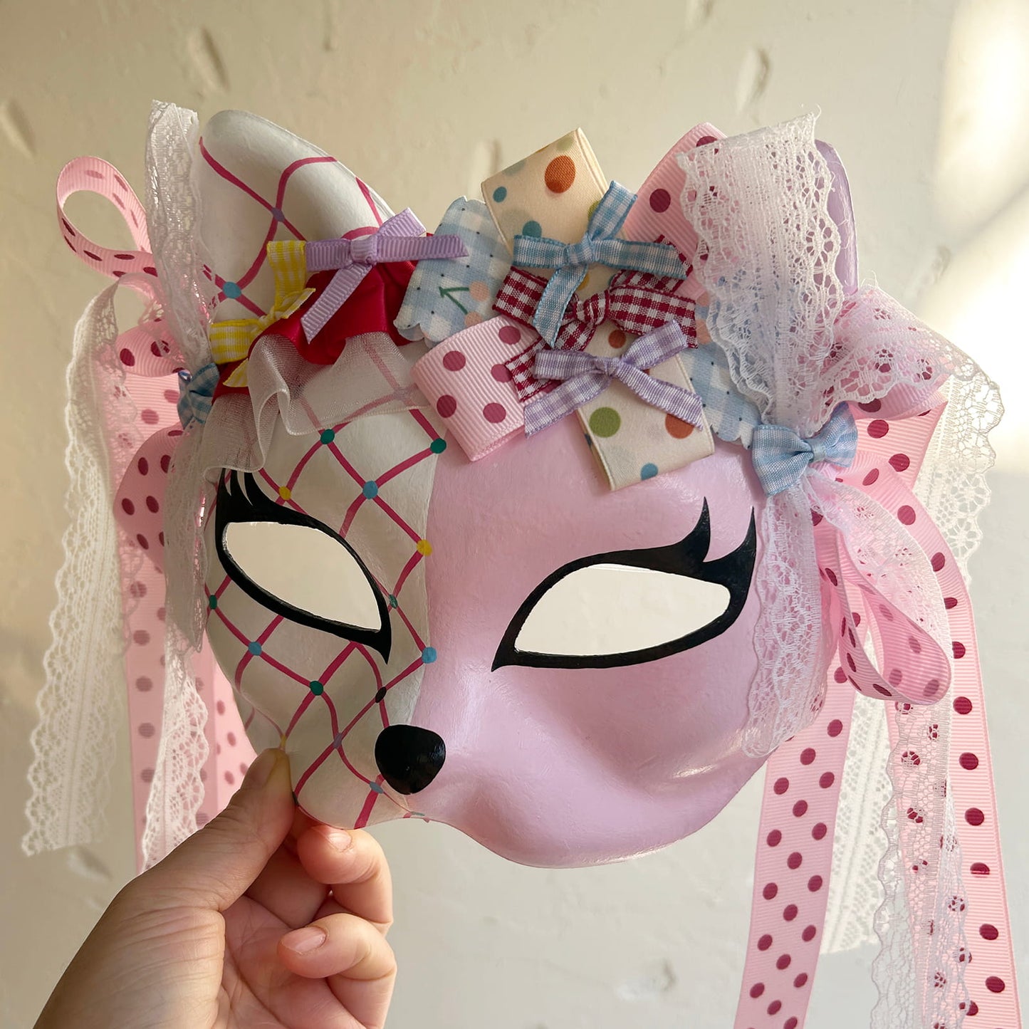 Original design handmade  Colorful Check cat mask  kabuki 02
